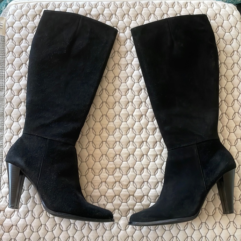Vintage Black Suede High Heel Boots 8 1/2 M